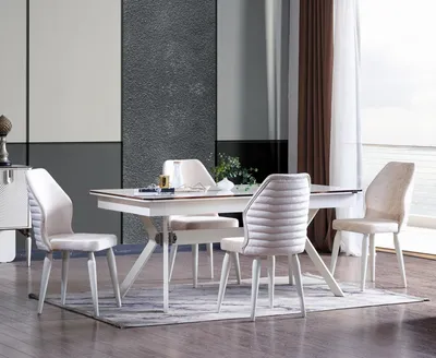 Image de Salle à manger moderne table + 6x chaises table en bois chaise rembourrée 7pcs Nouveau