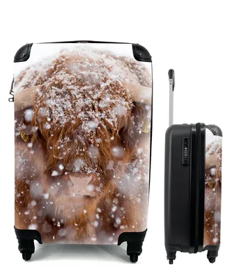 Produktbild von MuchoWow® Koffer Handgepäck Trolley Rollkoffer Kleine Reisekoffer mit 4 Rollen - Schottischer Highlander - Hörner - Schnee - Cabin Size < 55x40x23 cm & 55x40x20 cm - Fotokoffer - Kabinenkoffer - Boardgepäck - Reise-Box - Reisekoffer - Reisegepäck - Koffer mit Bild - Trolley für Kinder