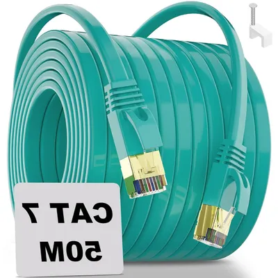 Productafbeelding van 50m Platte Cat 7 Ethernet Kabel 10Gbps FTP Afgeschermd LAN Internetkabel voor Buiten