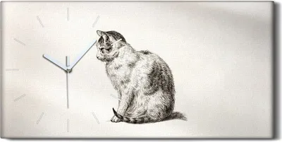 Produktbild von Dekor Leinwand Uhr Wandbilder Geräuschlos 60x30 Zeichnung Tier Katze Kunst - weiße Hände
