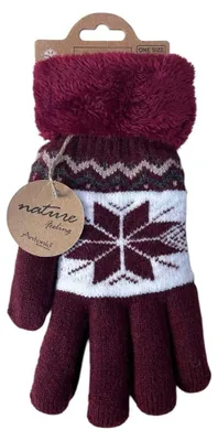 Imagen del producto de Guantes de invierno para mujer: guantes sin dedos con diseño de copo de nieve, guantes de invierno acolchados de tipo "teddy", guantes de punto suaves y cálidos. Color: rojo