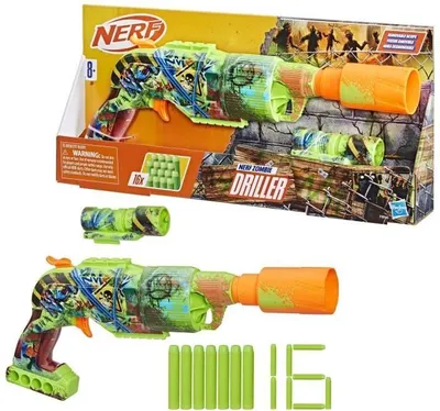 Obrázek produktu pro Nerf Zombie Driller Blaster, šipkový blaster s 16 šipkami, 5-šipkový rotační zásobník, odnímatelný zaměřovač, hračka pro venkovní použití, od 8 let