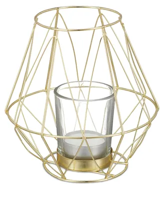 Teelichthalter Metall mit Glas, geometrisch, gold, 14x14 cm