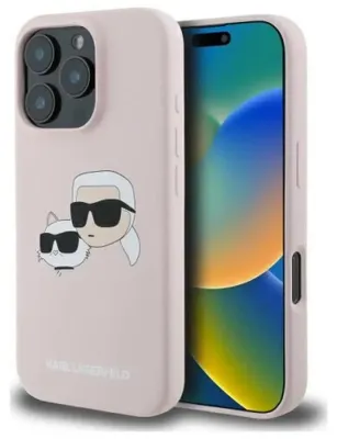 Image de Étui en silicone Karl Lagerfeld Heads Print MagSafe pour iPhone 16 Pro - rose