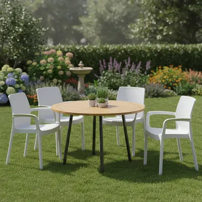 Produktbild von Gartenstuhl Viterbo, 4er-Set stuhl für Esstisch, Gartensitz, Gartensessel mit Rattaneffekt, 100 %  Italy,54x60h82 cm, Weiß