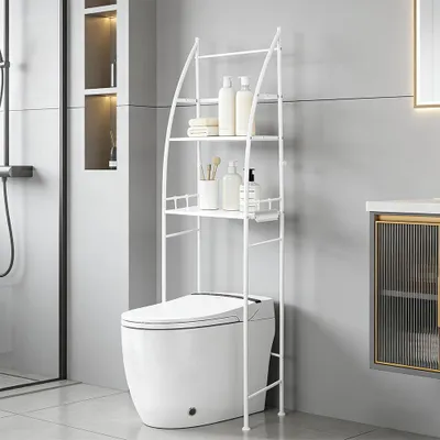 Produktbild von WC Regal über Toilette Metall Badregale 165x46x25cm Standregal Weiß