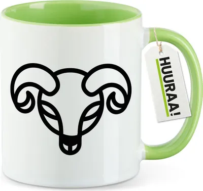 Produktbild von Huuraa Kaffeetasse Widder Sternzeichen Symbol 330ml Grün Keramik Kaffeebecher Geschenkidee