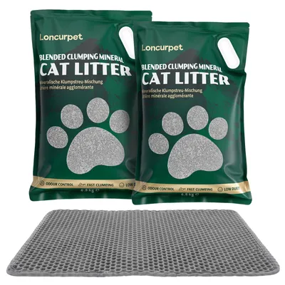 Produktbild von Natur-Klumpstreu 13,6kg (2x6,8kg) mit Vorleger 60x40cm, Staubarm, Erz-Bentonit & Tapioka, Stark Klumpend, Anti-Ankleb, Unparfümiert