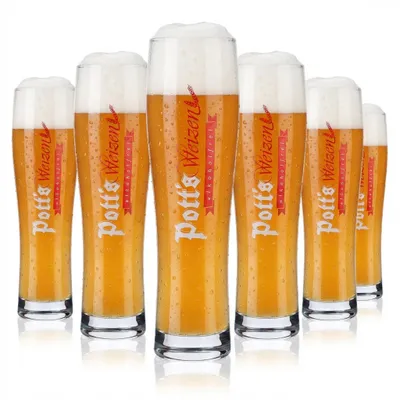 Produktbild von 6x Potts Bier Glas 0,3l Weissbierglas Weizenglas Biergläser alkoholfrei