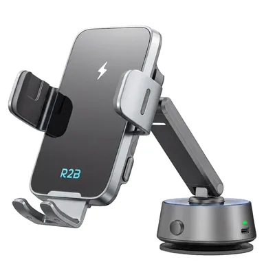 Productafbeelding van R2B Telefoonhouder Auto met Draadloze Oplader en Elektrische Vacuümzuignap – Voor Raam en Dashboard – Inclusief Dashboardpad
