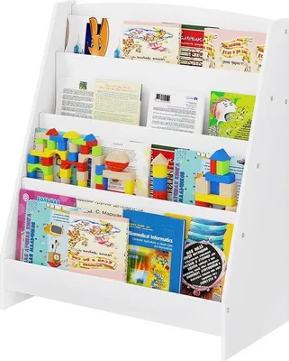 Image de Bibliothèque blanche pour enfants - 4 étagères - Livres - Jouets - Chambre d'enfant - 70 x 30 x 60 cm