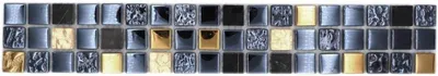 Produktbild von Fliesenbordüre aus Glasmosaik und beschichtetem Naturstein in Schwarz und Gold für die Küchenrückwand | 10 Mosaikbordüren