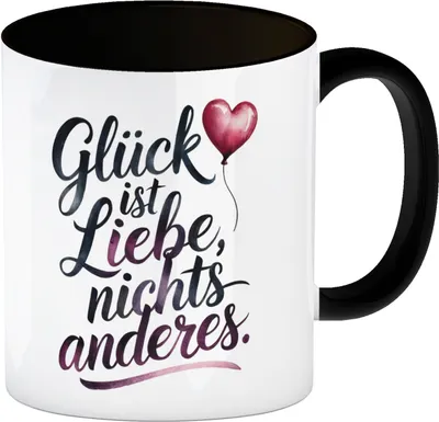 Produktbild von Glück ist Liebe Kaffeebecher in schwarz Herz Luftballon