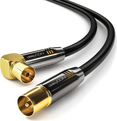 Produktbild von deleyCON 3m TV Antennenkabel HDTV Full HD - 1x gewinkelt - Koaxialkabel - TV-Stecker (gerade) zu TV-Buchse (90° Grad) - Metallstecker - Schwarz