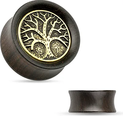 Produktbild von Holz Plug Flesh Tunnel Lebensbaum Wood Ear Plug Saddle Fit Organic Tree of Life braun 10 mm