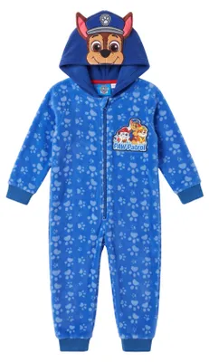 Produktbild von Paw Patrol Strampler Chase Motiv Blau Fleecestoff mit 3D-Kapuze Gr. 98/104-122/128