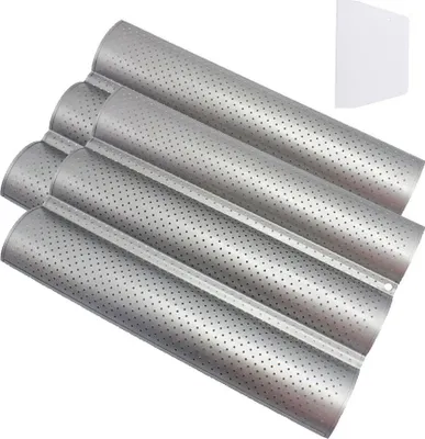 Image de Plaque ? baguette fran?aise perfor?e, 3 cannelures, set de 2, avec raclette pour boulanger professionnel et domestique Argent