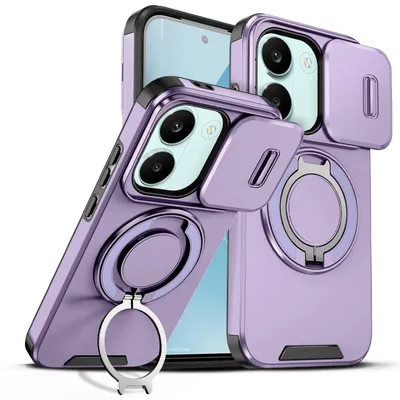 Obrázek produktu pro Dvouvrstvé pouzdro pro Xiaomi Poco X8 Pro / Redmi Turbo 5, posuvným krytem fotoaparátu a magnetickým kroužkovým stojánkem Fialová