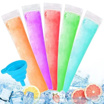 Produktbild von Wassereis Beutel 200 Stück 23x5cm mit Trichter BPA-frei – Für hausgemachtes Eis Joghurt Saft Smoothies | DIY Popsicle Taschen