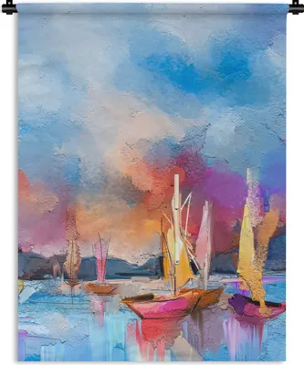 Produktbild von MuchoWow® Wandteppich Wandbehang Malerei - Boote - Wasser 120x160 cm Tapisserie Dekoration Wandtuch - Wohnzimmer - Moderne