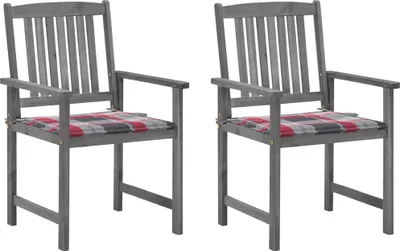 Produktbild von vidaXL Gartenstühle mit Kissen 2 Stk. Grau Massivholz Akazie