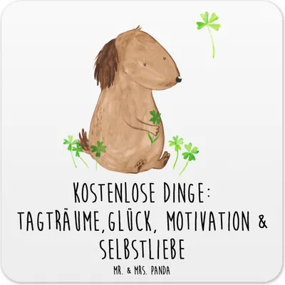 Produktbild von Mr. & Mrs. Panda Untersetzer für Gläser Hund Kleeblatt 6er Set - Weiß - Geschenk, Glücksbringer, Glas-Untersetzer, Coaster, Getränkeuntersetzer, Sprüche, Tischuntersetzer