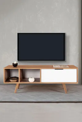 Produktbild von Skye Decor, TV Stand 100% Melaminbeschichtete Spanplatte, Walnuss & Weiß, 130 cm
