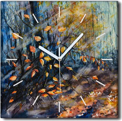 Produktbild von Coloray Uhr auf Leinwand 30x30 cm Wand Uhr Dekoration Wohnzimmer Segeltuch weiße Zeiger -Natur Aquarelle Wald