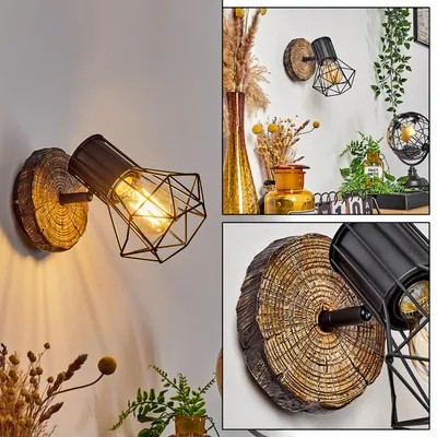 Produktbild von Pomari »Pomari« verstellbare Wandlampe aus Metall in Schwarz/Holzoptik