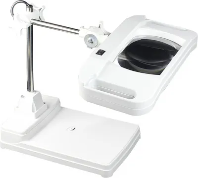 Image de 10X grande loupe LED pliable lampe de table carrée loupe avec élévation réglable pour la lecture et la conception de bijoux, verre blanc
