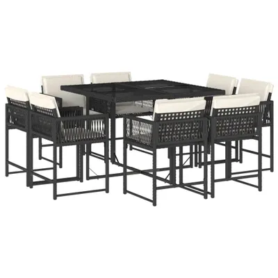 Produktbild von 9-tlg. Garten-Essgruppe mit Kissen Schwarz Poly Rattan