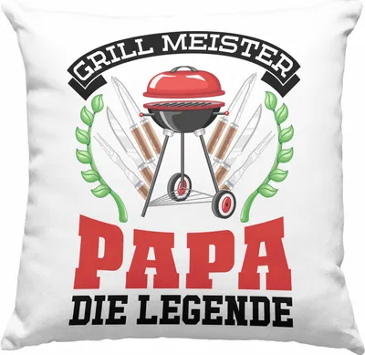 Produktbild von Trendation - Papa Grillen Geschenk Deko-Kissen mit Füllung 40x40 Sommer  Deko-Kissen mit Füllung 40x40 Becher Vatertag Geschenkidee (Grau)