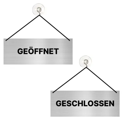 Produktbild von Geöffnet Geschlossen Hängeschild Schild 16cmx6cm mit Saugnapf Zweiseitig