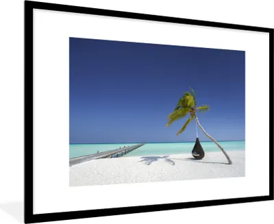 Produktbild von MuchoWow® Gerahmtes Poster Hängematte - Palme - Strand 90x60 cm - Poster mit Schwarzem Bilderrahmen Wandposter Rahmen Foto Bilder - Wanddekoration - Fotos