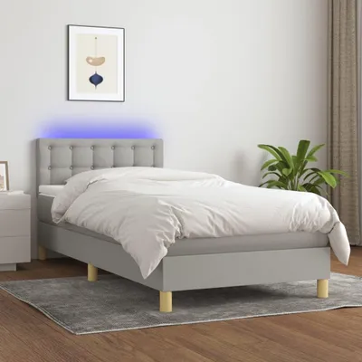 Productafbeelding van Boxspringbed met matras en LED-verlichting, lichtgrijs, 90x190 cm, gestoffeerd