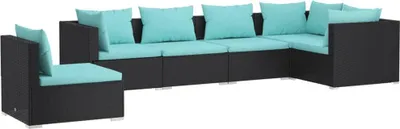 Produktbild von vidaXL 6-tlg. Garten-Lounge-Set mit Kissen Poly Rattan Schwarz