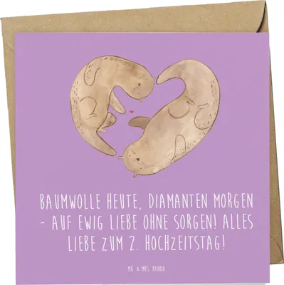 Produktbild von Mr. & Mrs. Panda Grußkarte 2. Hochzeitstag Baumwollhochzeit - Lavendeltraum - Geschenk, Beziehung, Liebe feiern, doppelkarte, anlasskarte, Glückwunschkarte, Geschenke
