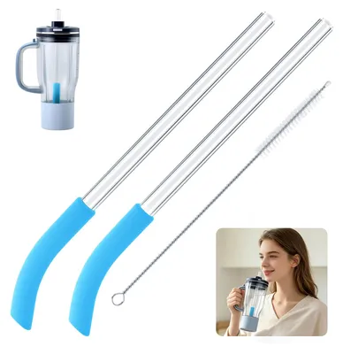 2er-Set Ersatz-Strohhalme für Mixbecher, Glas, Silikon, BPA-frei