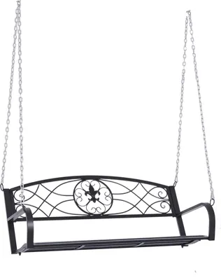 Produktbild von Hängebank 2-Sitzer Gartenschaukel Schaukelbank Hollywoodschaukel Schwebebank mit Ketten Metall Schwarz 132 x 63 x 58 cm
