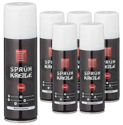 Produktbild von Kreidespray Weiß 6er Set 4,5x15x5cm VOC 32% Dosenvolumen 175ml Sprühkreide Markierungsspray Dosenspray wasserlöslich Kreidefarbe temporär