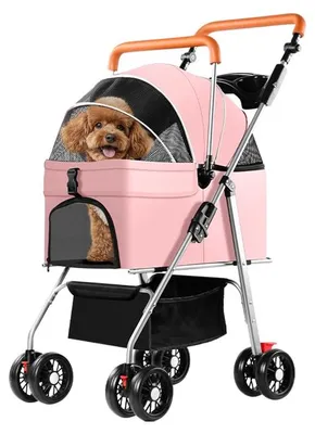 Imagen del producto de Carrito para perros y gatos pequeños, plegable, con ruedas de goma giratorias de 360°, ideal para transportar mascotas durante los viajes