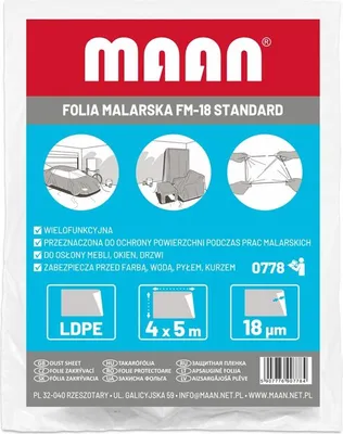Zdjęcie produktu dla Folia malarska FM-18 STANDARD 4 x 5 m (2 GRUBA PLUS)