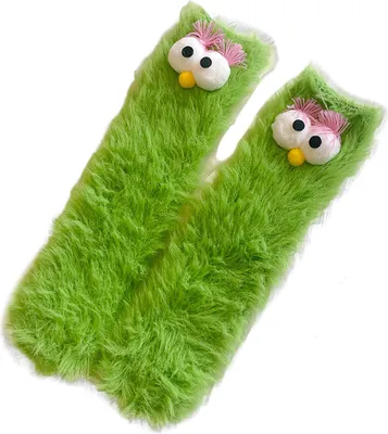 Produktbild von Lustige, flauschige Socken für Damen, flauschige Haussocken mit 3D-Gesichtsmotiv, Plüschsocken für den Winter, warme und niedliche Bodensocken