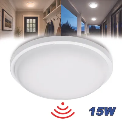 Productafbeelding van UISEBRT 15W LED plafondlamp met radarmotieherkenning, platte paneelverlichting, IP44, warm wit, 1 stuk, sensorlamp voor hal en keuken