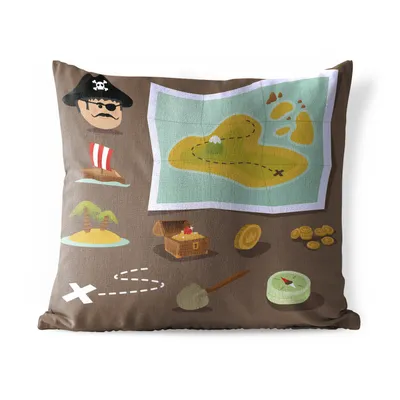 Produktbild von MuchoWow® Outdoor Kissen - Kinderillustration einer Schatzkarte und eines Piraten mit Attributen - 60x60 cm - Wetterfest - Lounge Kissen - Dekoration - Schlaf Kissen