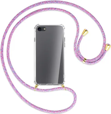 Produktbild von Handykette Backcover-Schutzhülle mit Band (Metall goldfarben) für Apple iPhone 7, iPhone 8 - lila/rosa/blau