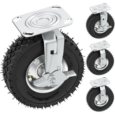 Immagine prodotto di Ruota in gomma pneumatica da 200 mm - rotella per mobili - gonfiabile - girevole a 360° - con freno - per carichi pesanti fino a 400 kg - ideale per carrelli e transpallet