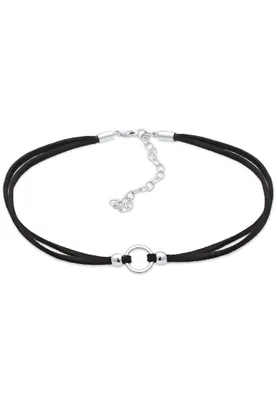 Produktbild von Elli Halskette Damen Choker Trend Kreis mit Veloursleder Schwarz 925 Silber