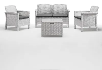 Image de Salon de jardin 4 places en rotin moulé avec coussins et table basse avec rangement Friuli - Blanc