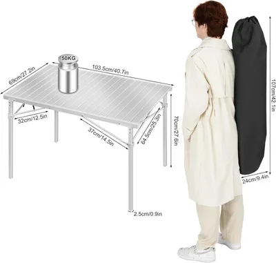 Productafbeelding van Campingtafel - Vouwtafel - Klaptafel - Draagbare - met Draagtas - voor Buiten - Binnen - Achtertuin - Tuin